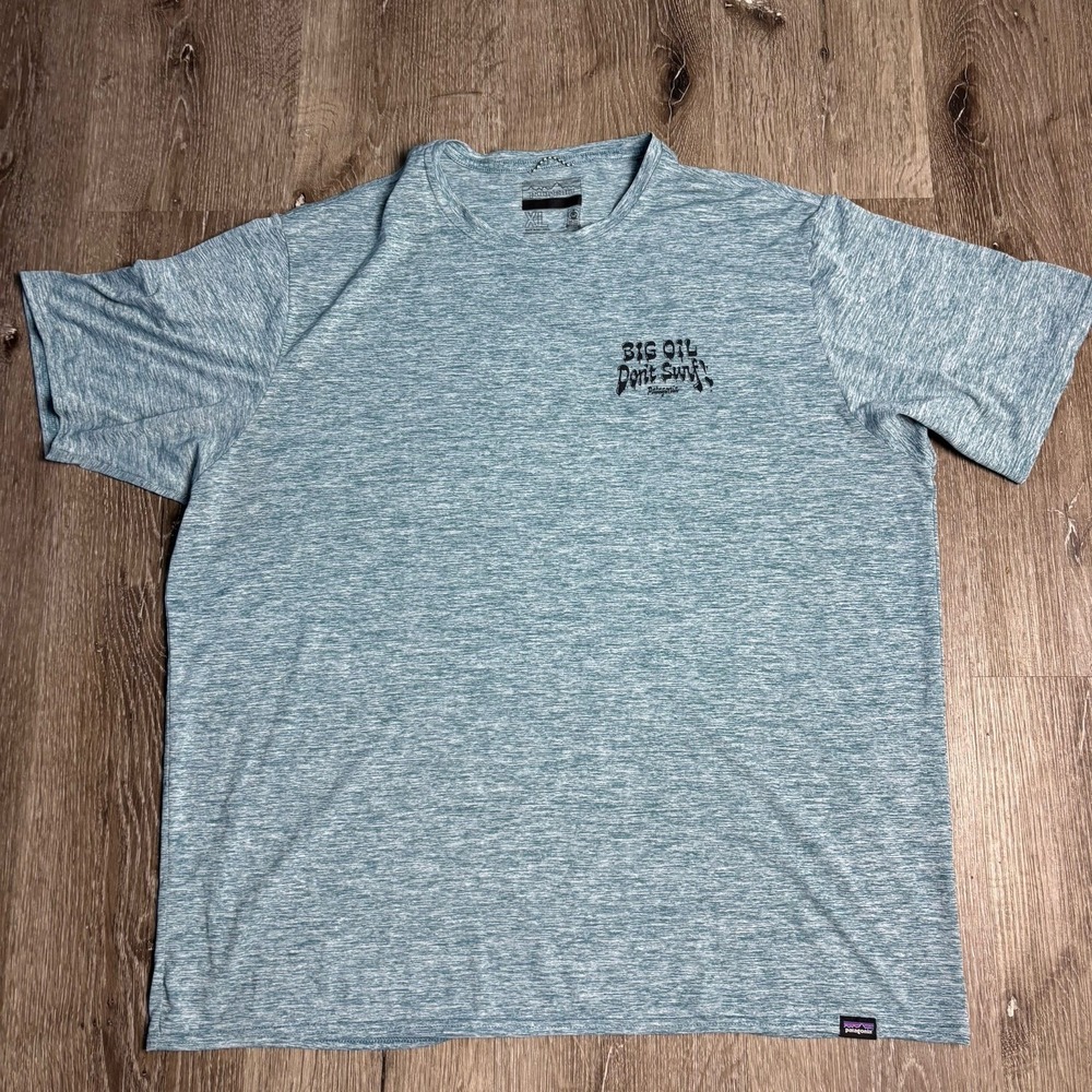 Patagonia Capilene Cool Daily Shirt Mens XL Blue Big Oil Dont Surf Short Sleeve - Picture 2 of 9